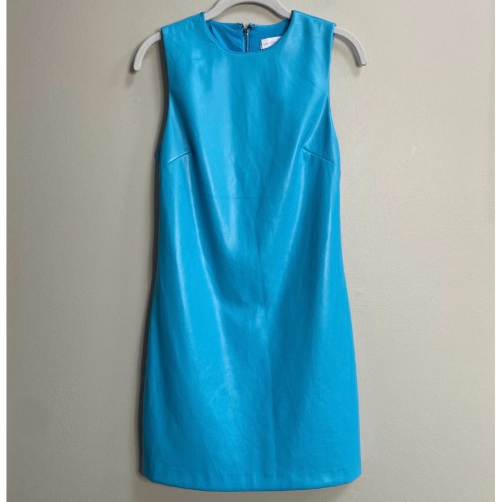 House Of Harlow 1960 Blue Faux Leather Sleeveless Mini Sheath Dress Size XS